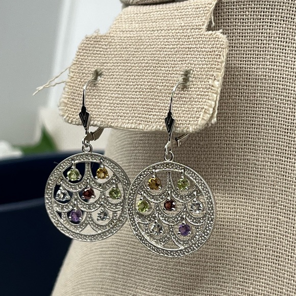 Vintage Ross-Simons Real Sterling Silver Multi-Gemstone Earrings - Picture 3 of 16